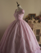 Sweet Court Light Pink Embroidered Floral Tulle Ball Gown Prom Dresses Sweet 16 Dresses