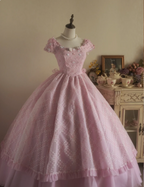 Sweet Court Light Pink Embroidered Floral Tulle Ball Gown Prom Dresses Sweet 16 Dresses