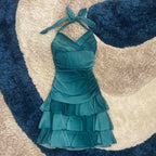 Sweet Glitter Halterneck V-Neck Ruffled Mini 16Th Birthday Homecoming Dresses