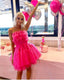 Sweet Hot Pink Tulle Ruffles Homecoming Dresses Mini Party Dresses