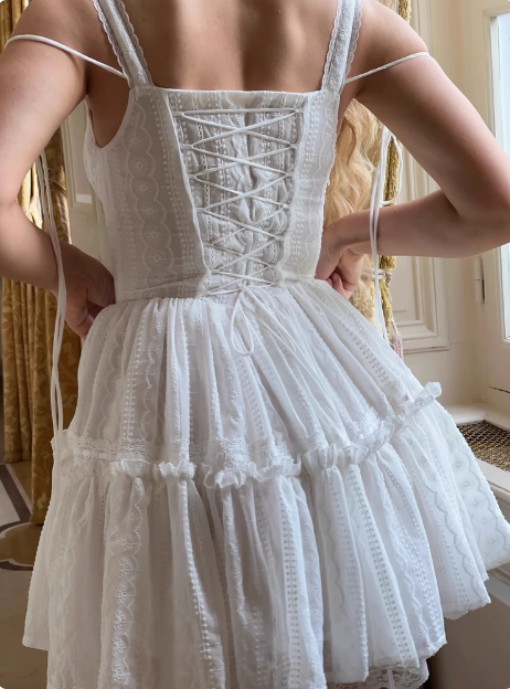 Sweet Lace White Waist Puffy Birthday Skirt Homecoming Dresses