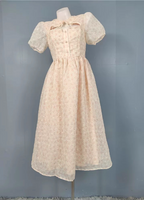 Sweet Light Apricot A-Line Floral Print Puff Sleeve Chiffon Formal Prom Dresses