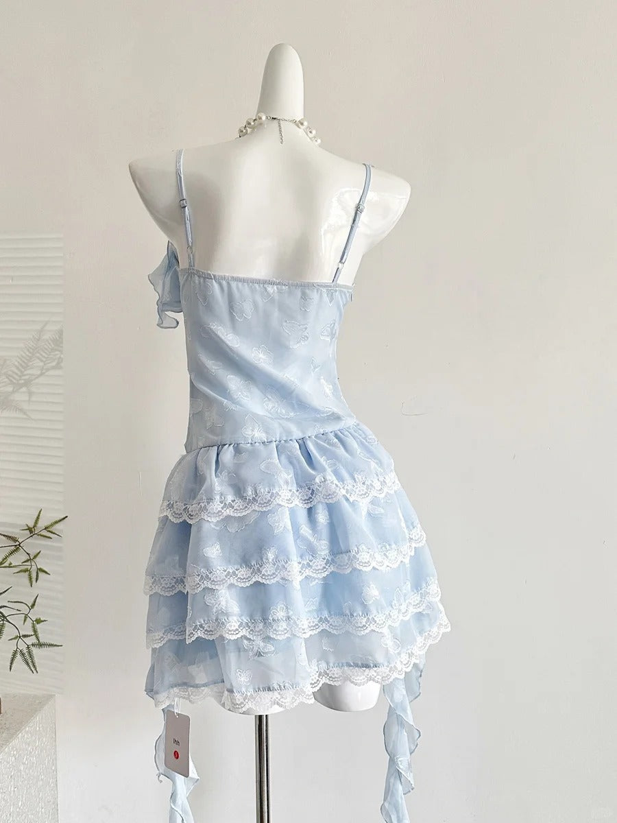 Sweet Light Blue Cake Skirt Multi-Layer Lace Chiffon Short 16Th Birthday Homecoming Dresses