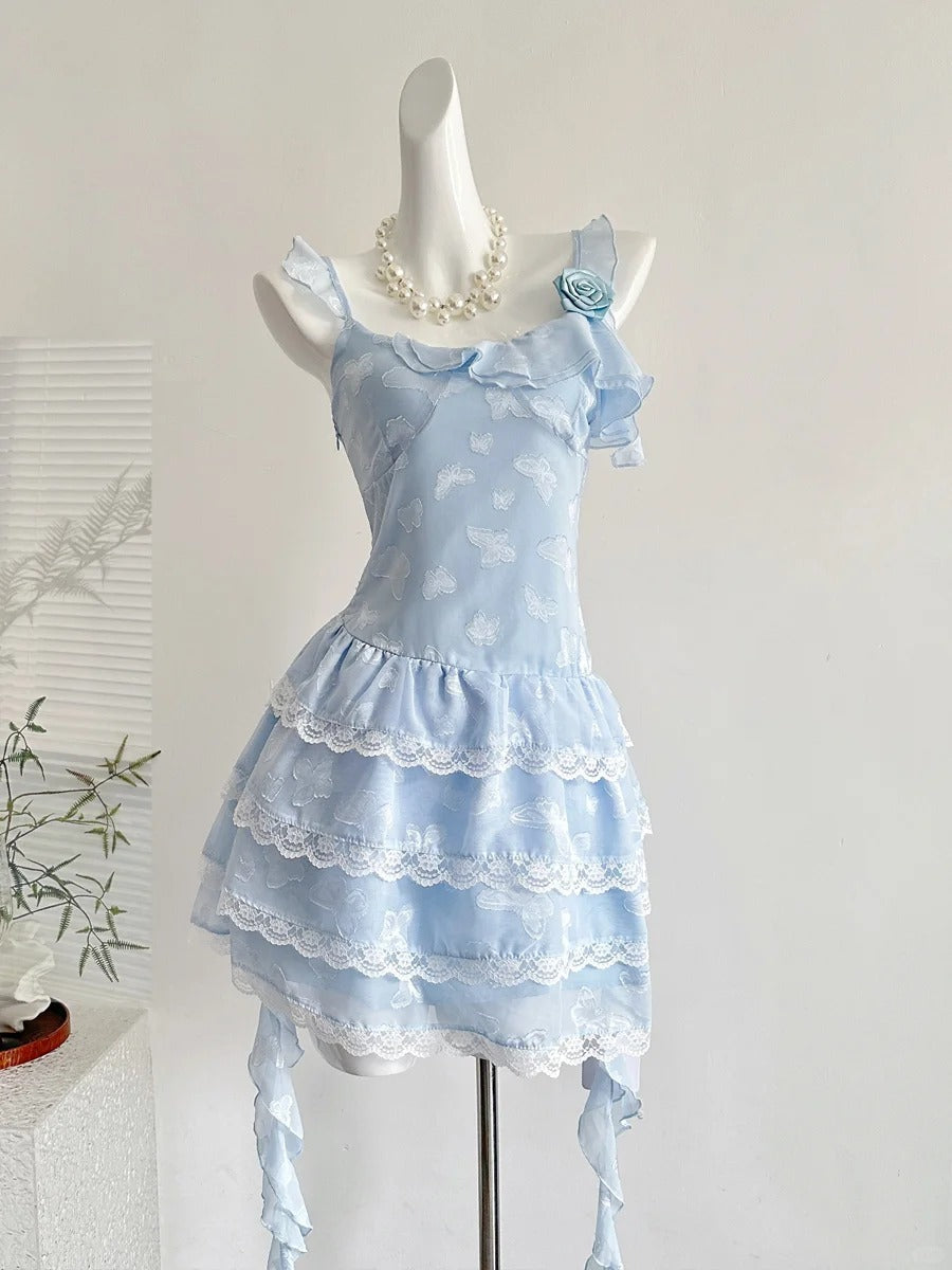 Sweet Light Blue Cake Skirt Multi-Layer Lace Chiffon Short 16Th Birthday Homecoming Dresses Main image