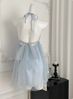 Sweet Light Blue Heavy Sequin Embroidery Three-Dimensional Flower Halter Neck Mesh Birthday Short Skirt Homecoming Dresses