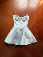 Sweet Light Blue Shoulder Strap Satin A-Line Mini Birthday Prom Homecoming Dresses