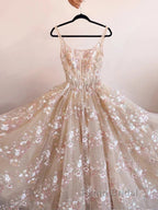 Sweet Light Champagne A-Line Tulle Sequin Applique Long Formal Prom Dresses Formal Prom Dresses Birthday Dresses