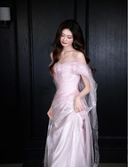 Sweet Light Pink Mermaid Off-Shoulder Organza Formal Prom Dresses