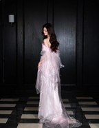 Sweet Light Pink Mermaid Off-Shoulder Organza Formal Prom Dresses
