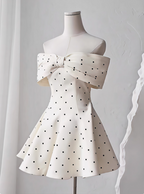 Sweet One-Shoulder Bow Satin Polka Dot Puffy Birthday Skirt Homecoming Dresses