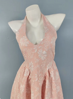 Sweet Pink A-Line Halter V-Neck Jacquard Formal Prom Dresses