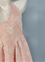 Sweet Pink A-Line Halter V-Neck Jacquard Formal Prom Dresses