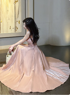 Sweet Pink A-Line Spaghetti Strap Square Neck Satin Long Formal Prom Dresses Bridesmaid Dresses