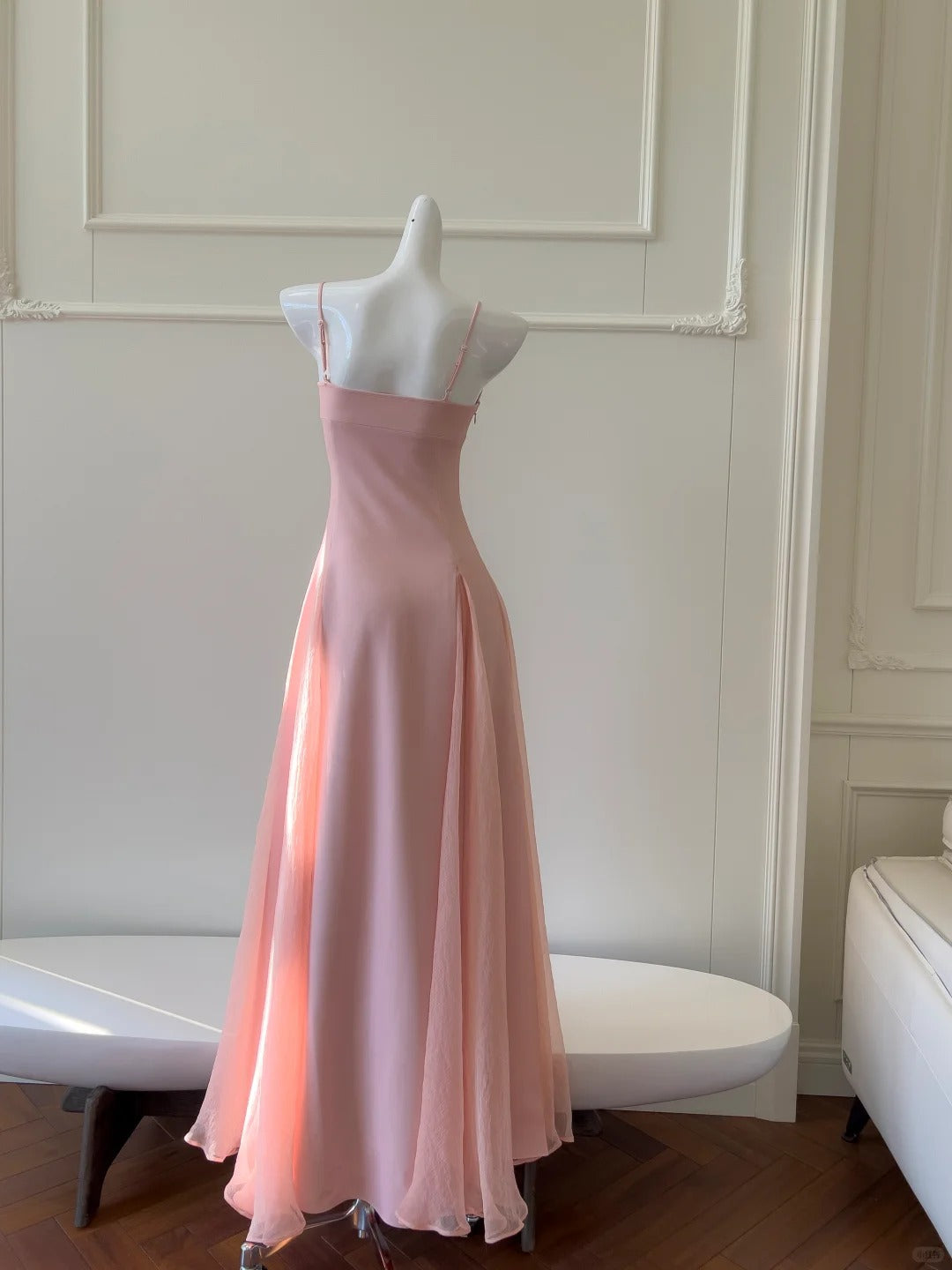 Sweet Pink A-Line Strap Chiffon Long Formal Prom Dresses