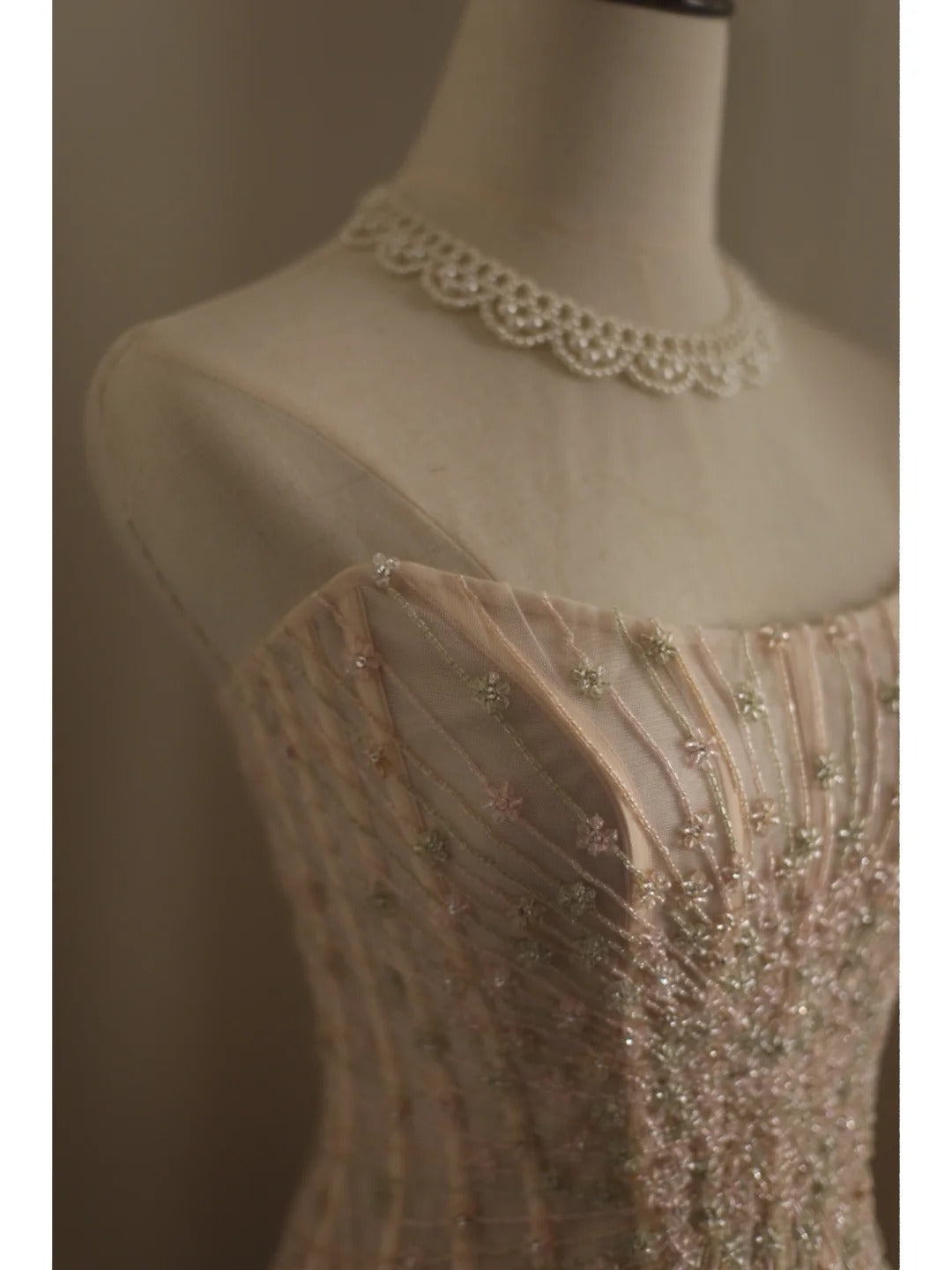Sweet Pink A-Line Strapless Beaded Layered Chiffon Long Formal Prom Dresses