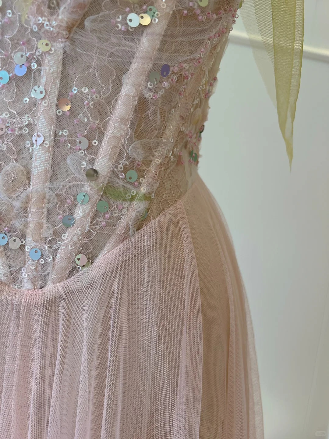 Sweet Pink A-Line Suspenders Sequined Tulle Long Formal Prom Dresses Bridesmaid Dresses