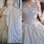 Sweet Pink A-Line Tulle Satin  Long Formal Prom Dresses Strapless Applique Wedding Dresses
