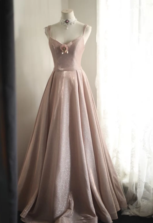 Sweet Pink A-Line V-Neck Sequined Long Formal Prom Dresses Bridesmaid Dresses