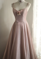 Sweet Pink A-Line V-Neck Sequined Long Formal Prom Dresses Bridesmaid Dresses