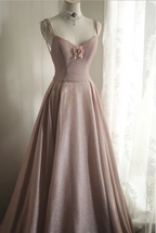 Sweet Pink A-Line V-Neck Sequined Long Formal Prom Dresses Bridesmaid Dresses