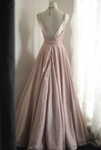 Sweet Pink A-Line V-Neck Sequined Long Formal Prom Dresses Bridesmaid Dresses