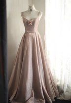 Sweet Pink A-Line V-Neck Sequined Long Formal Prom Dresses Bridesmaid Dresses