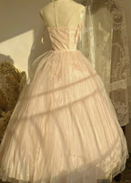 Sweet Pink Halter Neck Tulle Long Ball Gown Prom Dresses