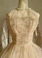 Sweet Pink Halter Neck Tulle Long Ball Gown Prom Dresses
