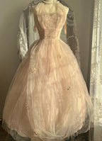 Sweet Pink Halter Neck Tulle Long Ball Gown Prom Dresses