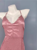 Sweet Pink Mermaid Cross-Ribbon Embroidered Satin Slit Long Formal Prom Dresses