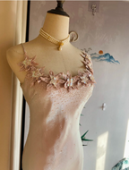 Sweet Pink Mermaid Halter 3D Floral Satin Formal Prom Dresses Bridesmaid Dresses