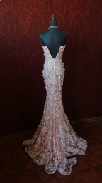 Sweet Pink Mermaid Sweetheart Neckline 3D Petal Tulle Long Formal Prom Dresses