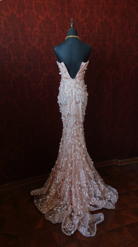 Sweet Pink Mermaid Sweetheart Neckline 3D Petal Tulle Long Formal Prom Dresses