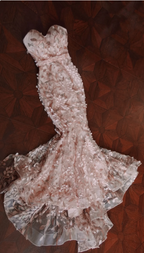 Sweet Pink Mermaid Sweetheart Neckline 3D Petal Tulle Long Formal Prom Dresses