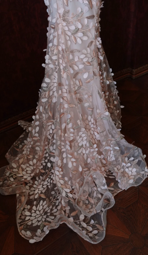 Sweet Pink Mermaid Sweetheart Neckline 3D Petal Tulle Long Formal Prom Dresses