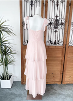 Sweet Pink Multi-Layered Tiered Bow Strap Chiffon Long Formal Prom Dresses