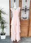 Sweet Pink Multi-Layered Tiered Bow Strap Chiffon Long Formal Prom Dresses