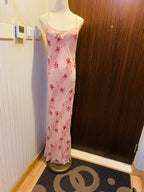 Sweet Pink Sequined Beaded Halter Chiffon Long Formal Prom Dresses