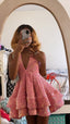 Sweet Pink Sequined V Neck Mini 17Th Birthday Homecoming Dresses