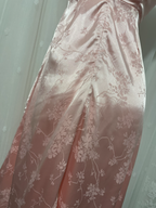 Sweet Pink Spaghetti Strap Embroidered Jacquard Satin Formal Prom Dresses