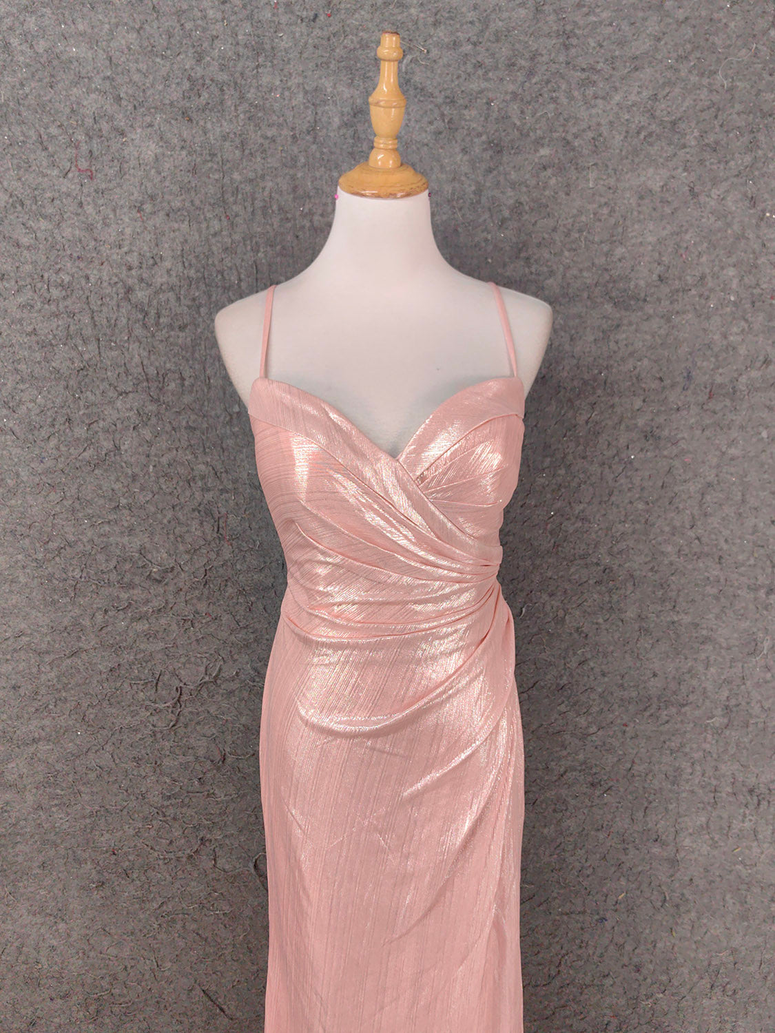 Sweet Pink Spaghetti Strap V-Neck Ruffled Open Back Satin Train Formal Prom Dresses Bridesmaid Dresses