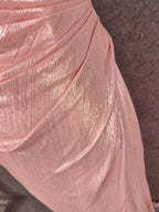 Sweet Pink Spaghetti Strap V-Neck Ruffled Open Back Satin Train Formal Prom Dresses Bridesmaid Dresses