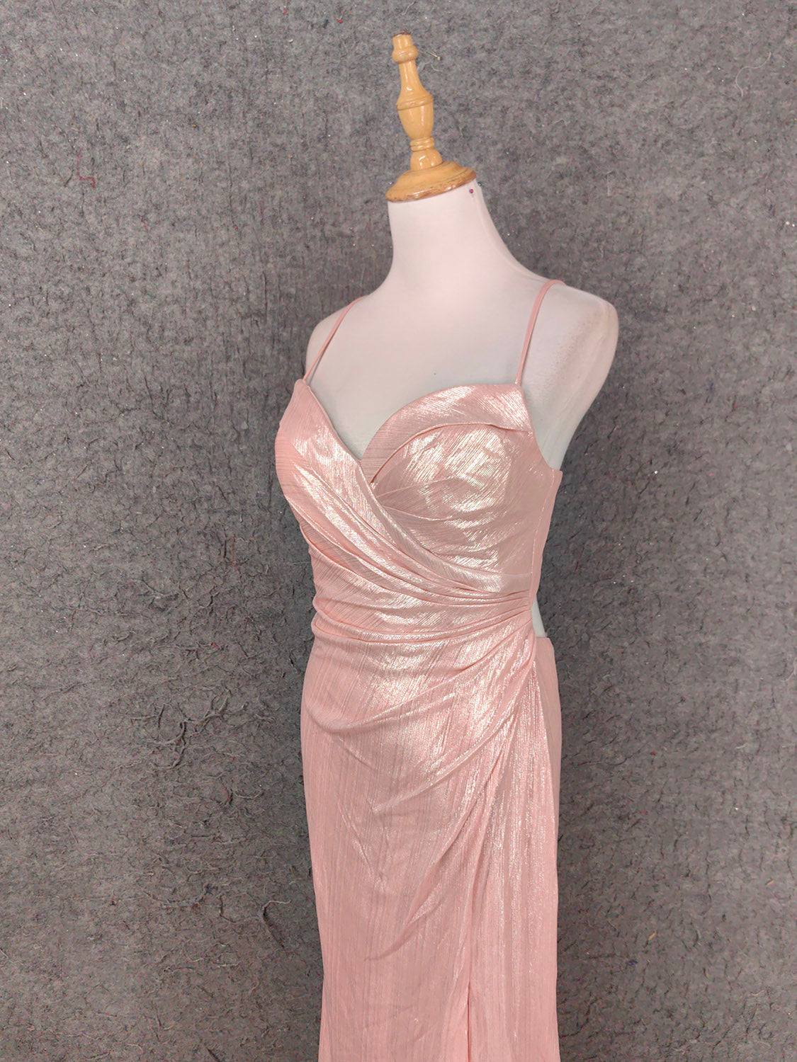 Sweet Pink Spaghetti Strap V-Neck Ruffled Open Back Satin Train Formal Prom Dresses Bridesmaid Dresses