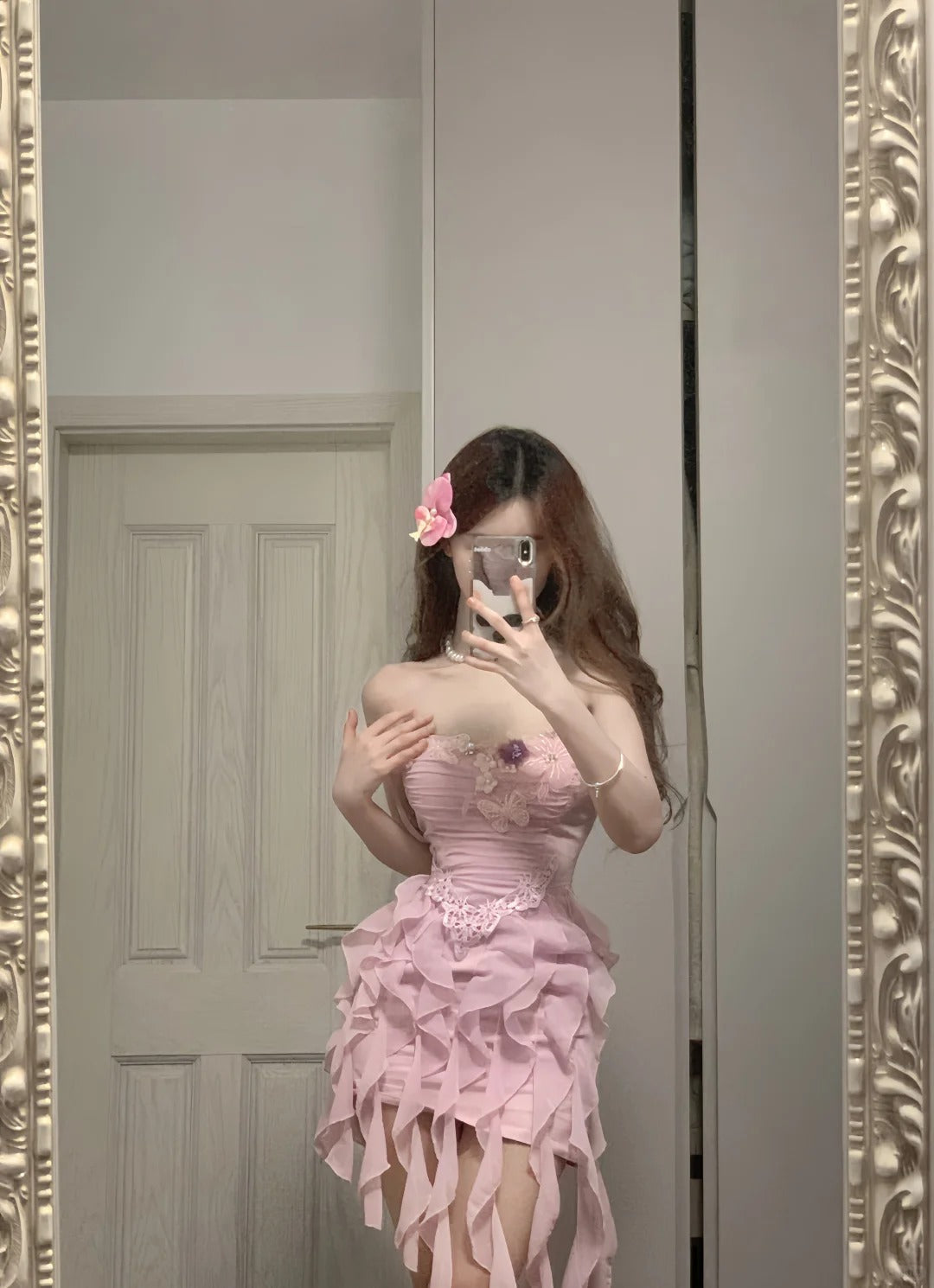Sweet Pink Strapless Chiffon Bodycon Jellyfish Skirt Homecoming Dresses