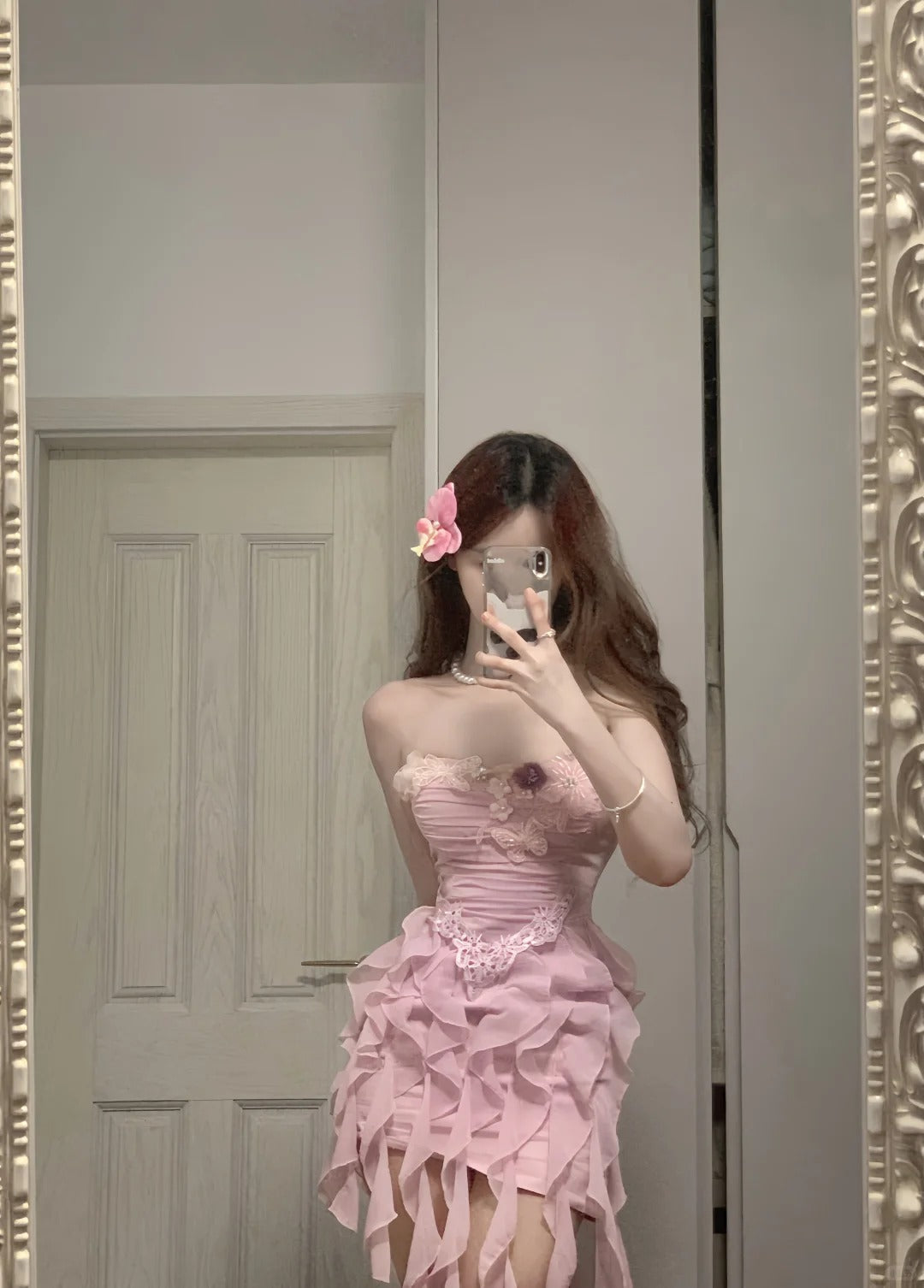Sweet Pink Strapless Chiffon Bodycon Jellyfish Skirt Homecoming Dresses Main image