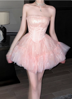 Sweet Pink Tulle Birthday Dresses Tulle Puff Homecoming Dresses