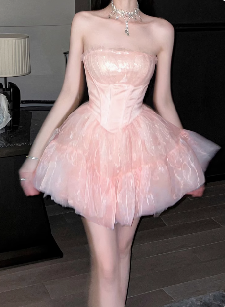 Sweet Pink Tulle Birthday Dresses Tulle Puff Homecoming Dresses