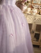Sweet Princess Light Purple 3D Floral Square Neck Bow Tulle Ball Gown Prom Dresses Sweet 16 Dresses