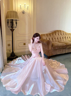 Sweet Princess Pink A-Line Spaghetti Strap Satin Long Formal Prom Dresses