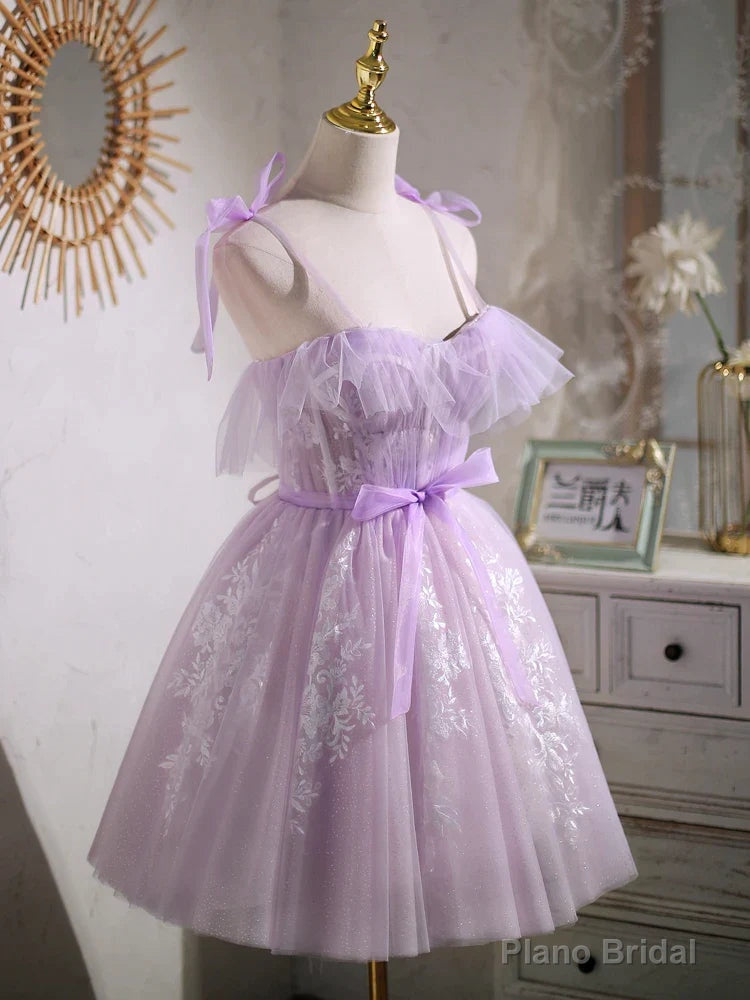 Sweet Purple A-line Short Party Dress Homecoming Dress with Ribbon Secondary image